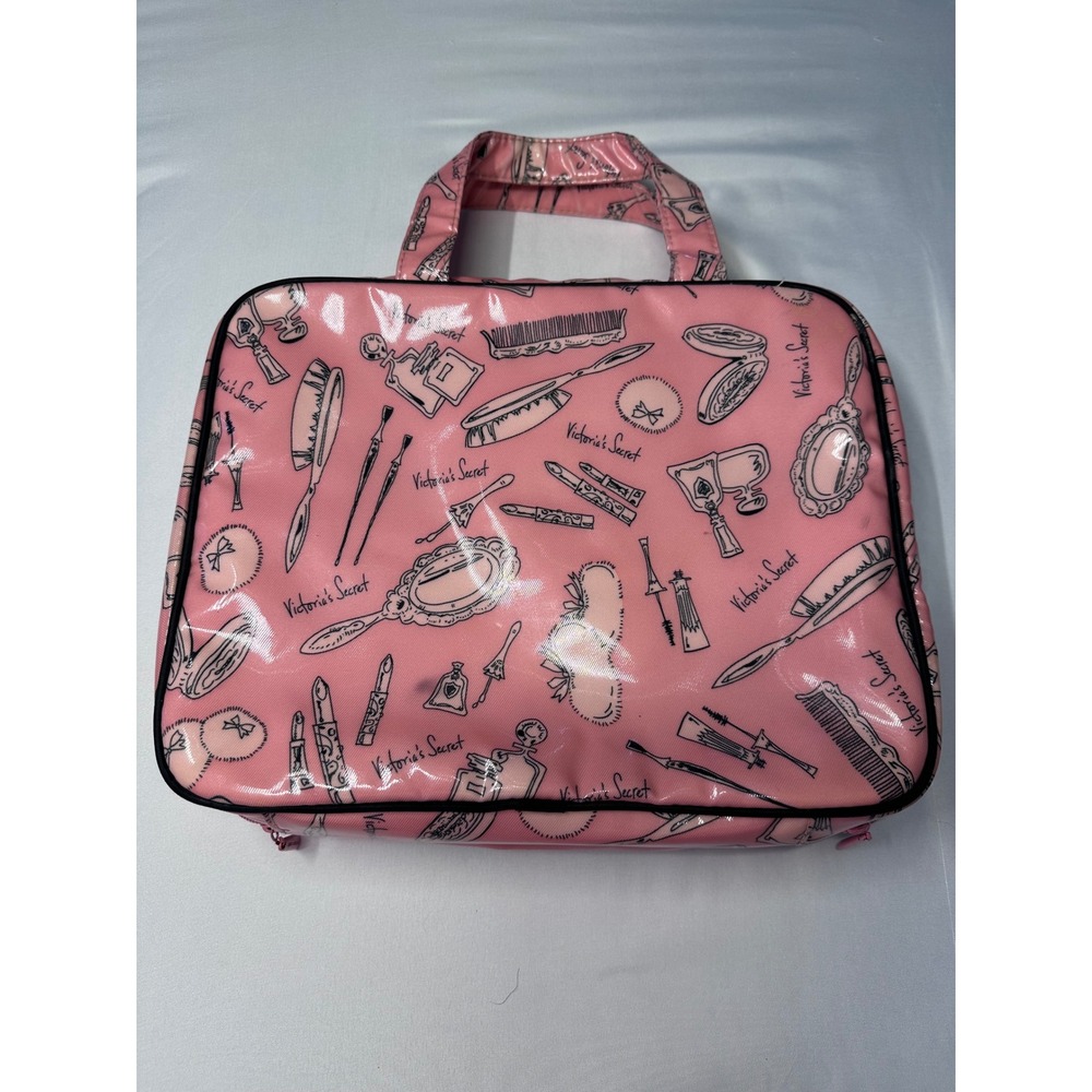 Victoria's Secret Pink Beauty Sketch Print Travel Makeup Bag Organizer Case